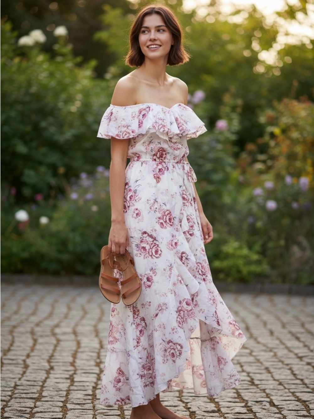 indulge White Maxi Dress with Pink Floral Print